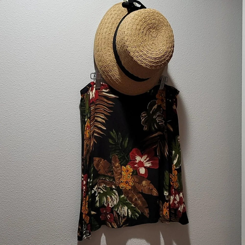 SERENDIPITY FLORAL MINI SKIRT BLACK TROPICAL PRINT BUTTON DOWN RAYON DRESS XL - Picture 6 of 10